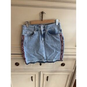 Vintage Superdry Paris Denim Mini Skirt Size 28 Cotton Casual